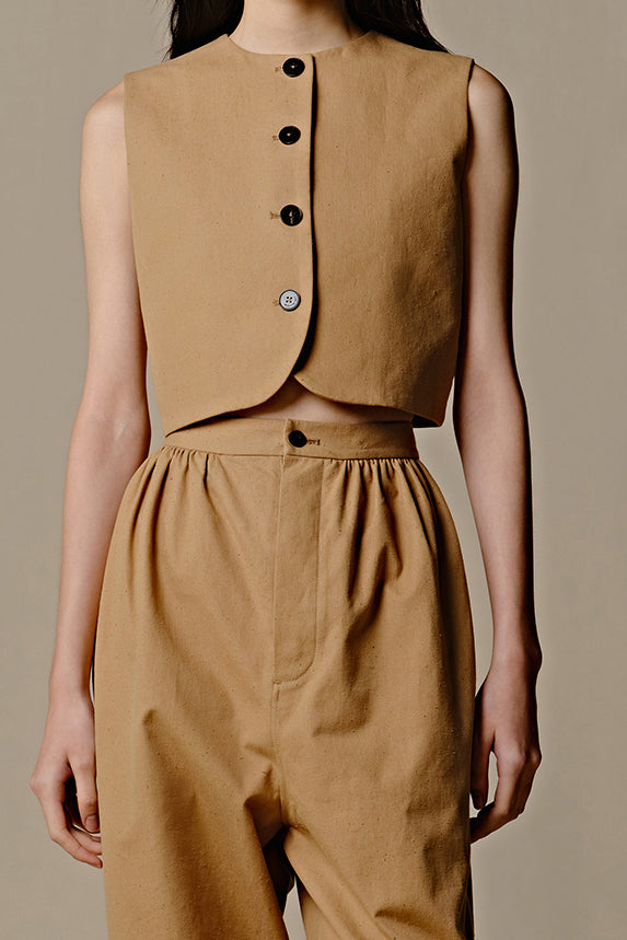 INTO THE EAST 25 Spring/Summer Crew Neck Vest ITE-E1DGSS011CM20VE-TUO Camel